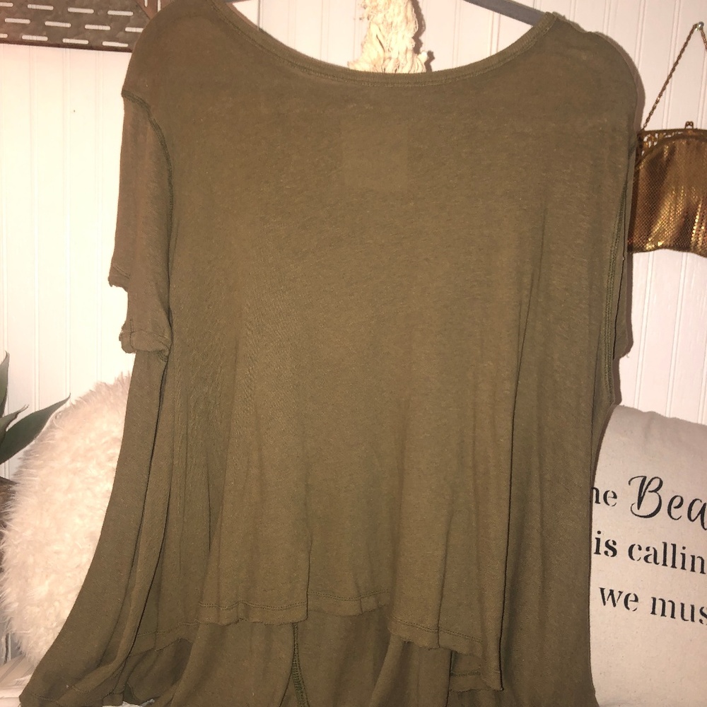 Free People Olive Green Oversized Short-Sleeve Top